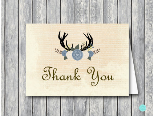 tlc21b Thank You Card Foldable rustic antler thank you cards