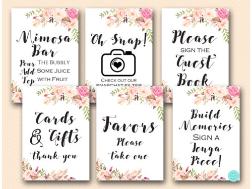 boho-tribal-bridal-shower-table-signs-snapchat-mimosa-guestbook