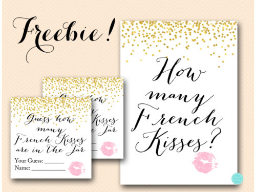 how-many-french-kisses-pink-GOLD Confetti hens party game bachelorette