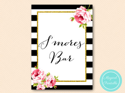 sign-smores-bar-sign black stripes floral bridal shower sign wedding