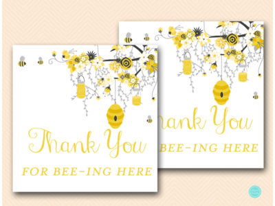 BS185 Tags-Beeing-here-square-bee-baby-shower-thank-you