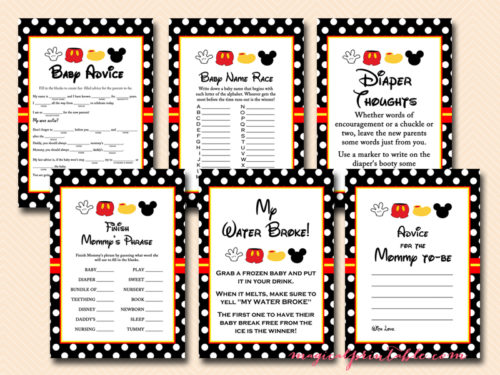 free mickey mouse baby shower games, instant download, mickey mouse baby shower games