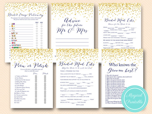 navy and gold bridal shower game package bachelorette games