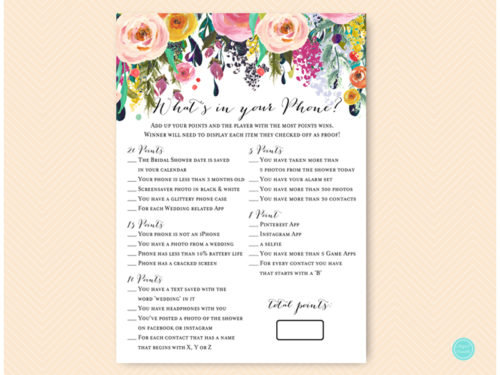 Floral Garden What S In Your Phone Bridal Shower Game Magical Printable