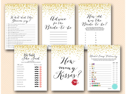 gold confetti bridal shower bachelorette game package