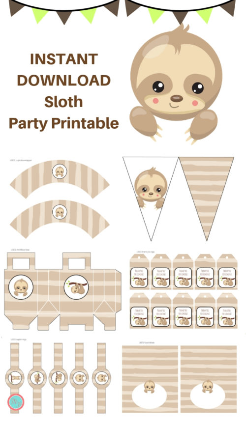 sloth party printable pack