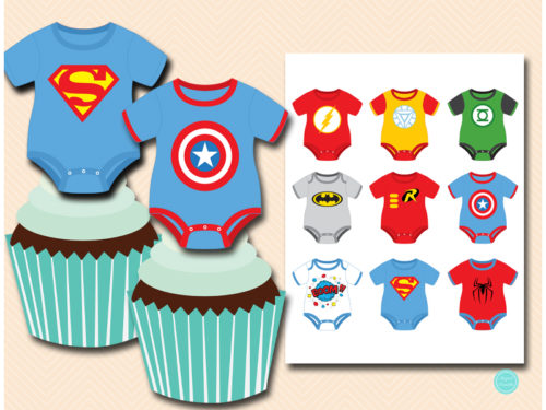 superhero baby shower cupcake toppers