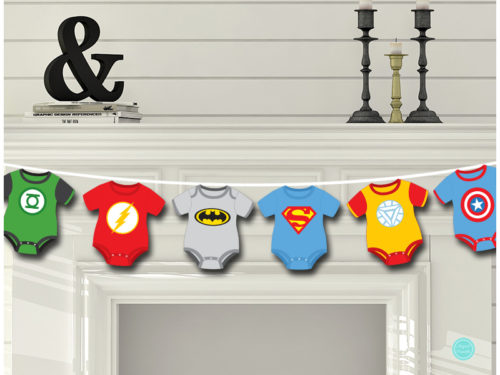 superhero baby shower onesie banner