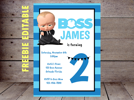 free editable boss baby blue baby shower invitation