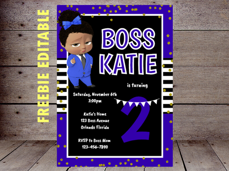 free editable boss baby girl invitation