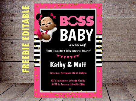 free editable pink boss baby invitation baby shower