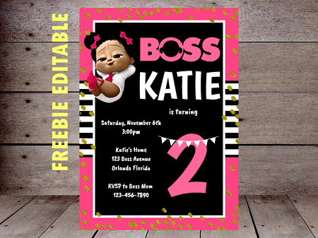 free editable pink girl boss invitation