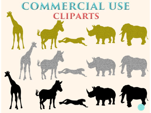 commercial use safari animals gold and silver cliparts