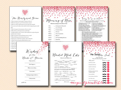 love is in the air bridal shower games, love hearts bridal shower game pack, bs139