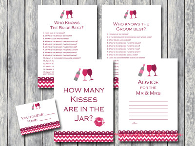wine themed bridal shower game pack, instant download, printable games bs110