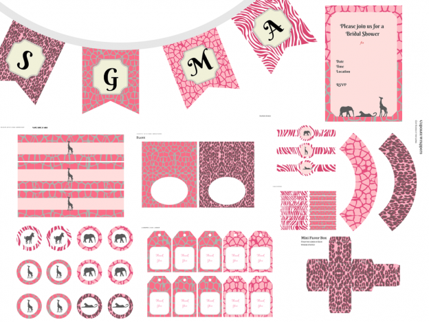 Pink Giraffe Printable Baby Shower Party Package