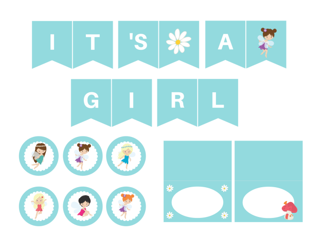 GIRL Fairy Baby Shower, Fairy Birthday Printables, Fairy Party Package, blue fairy baby shower, fairy girl