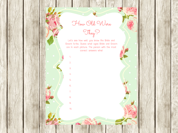 How old were they Game Bridal Shower Games, Printable Bridal Shower Games, Bridal Shower Game Prizes, Unique Bridal Shower Games, Fun Bridal