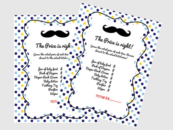 Mustache Price is right baby shower game