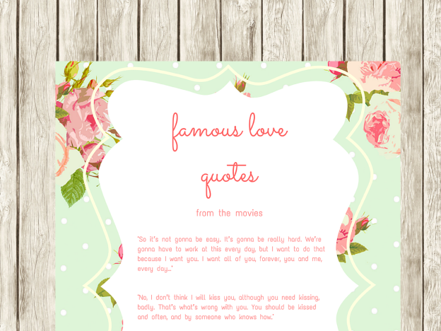 famous quotes from movies Bridal Shower games, Mint Shabby Printable famous love quotes bridal Shower, Bridal Shower activity, bsm1
