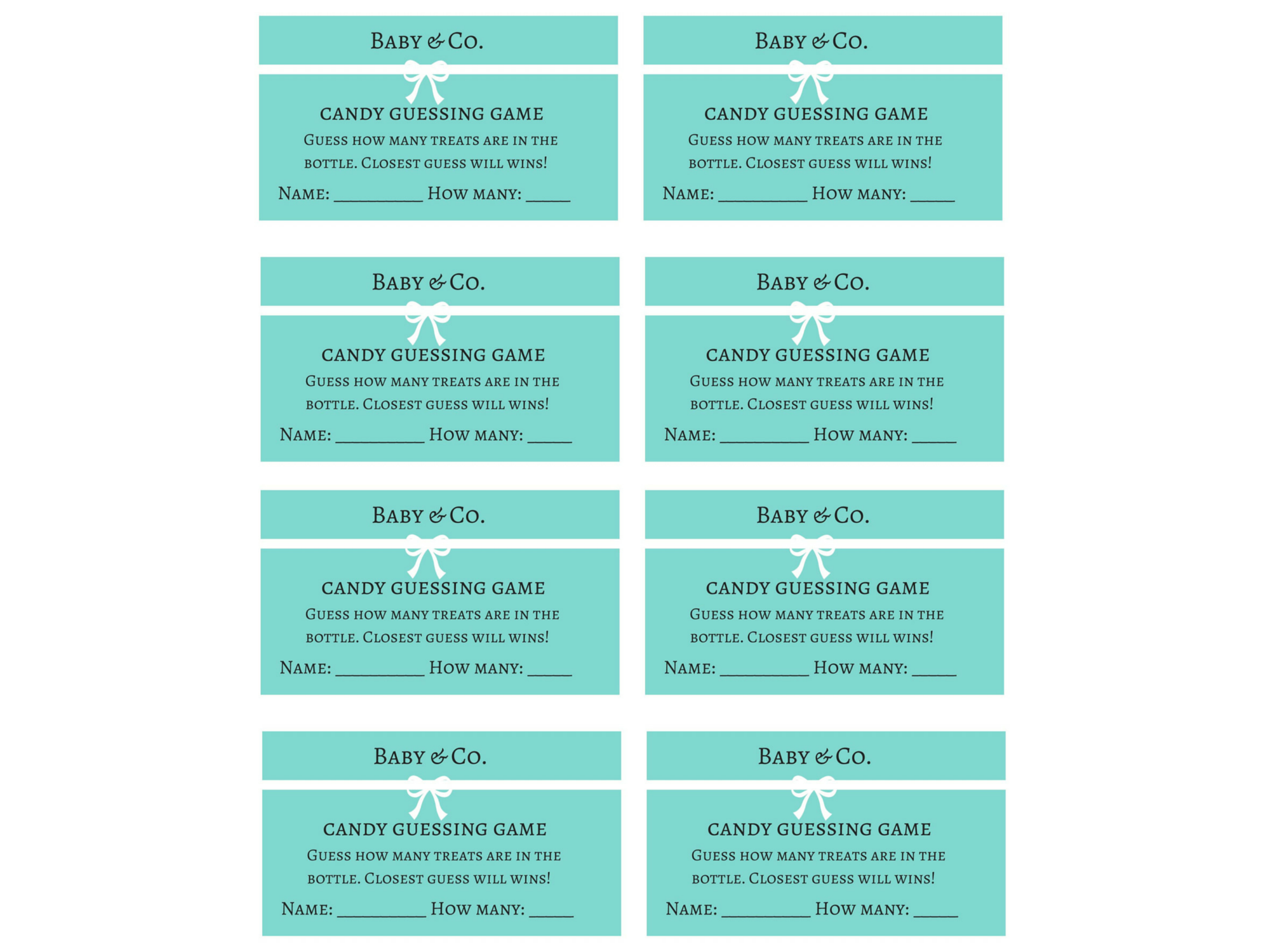 Tiffany theme candy guessing game magical printable
