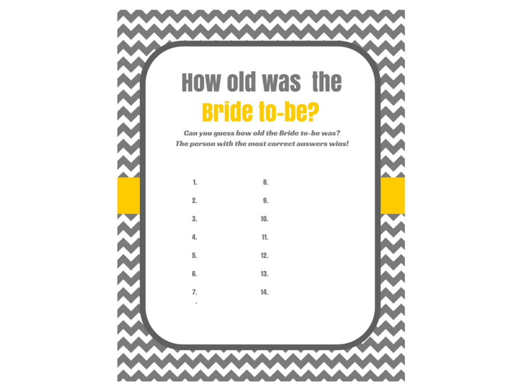 Yellow Gray Chevron How old was the bride - Magical Printable