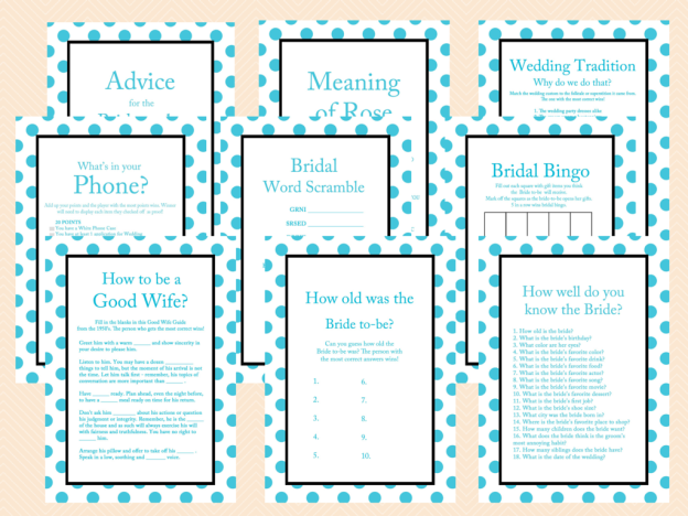 Turquoise Bridal Shower Games, Turquoise Themed Bridal Shower Games Activities, Instant Download, Printable Bridal Shower Games BS26
