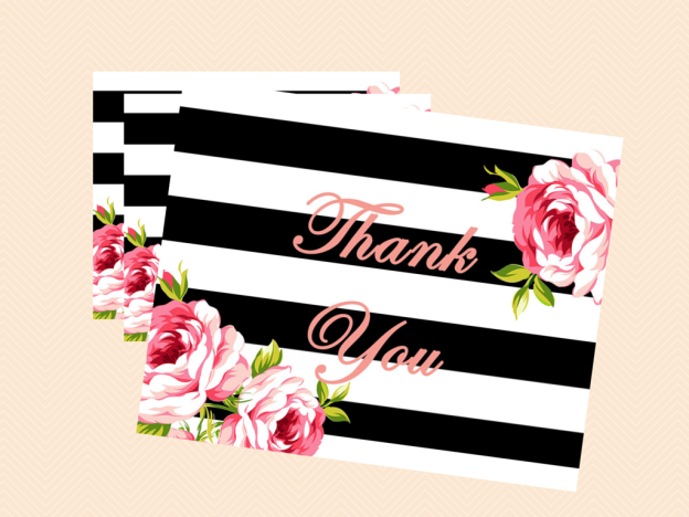 Thank you Cards, Black White Floral Bridal Shower cards, Black White Gold Glitter, Baby Shower cards, Wedding Shower cards, BS10, TLC04