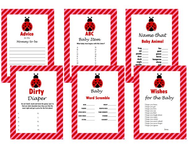 Ladybug Themed Baby Shower Games & activities, Baby shower Activities, Game Prize, Unique Baby Shower, download, ldb1