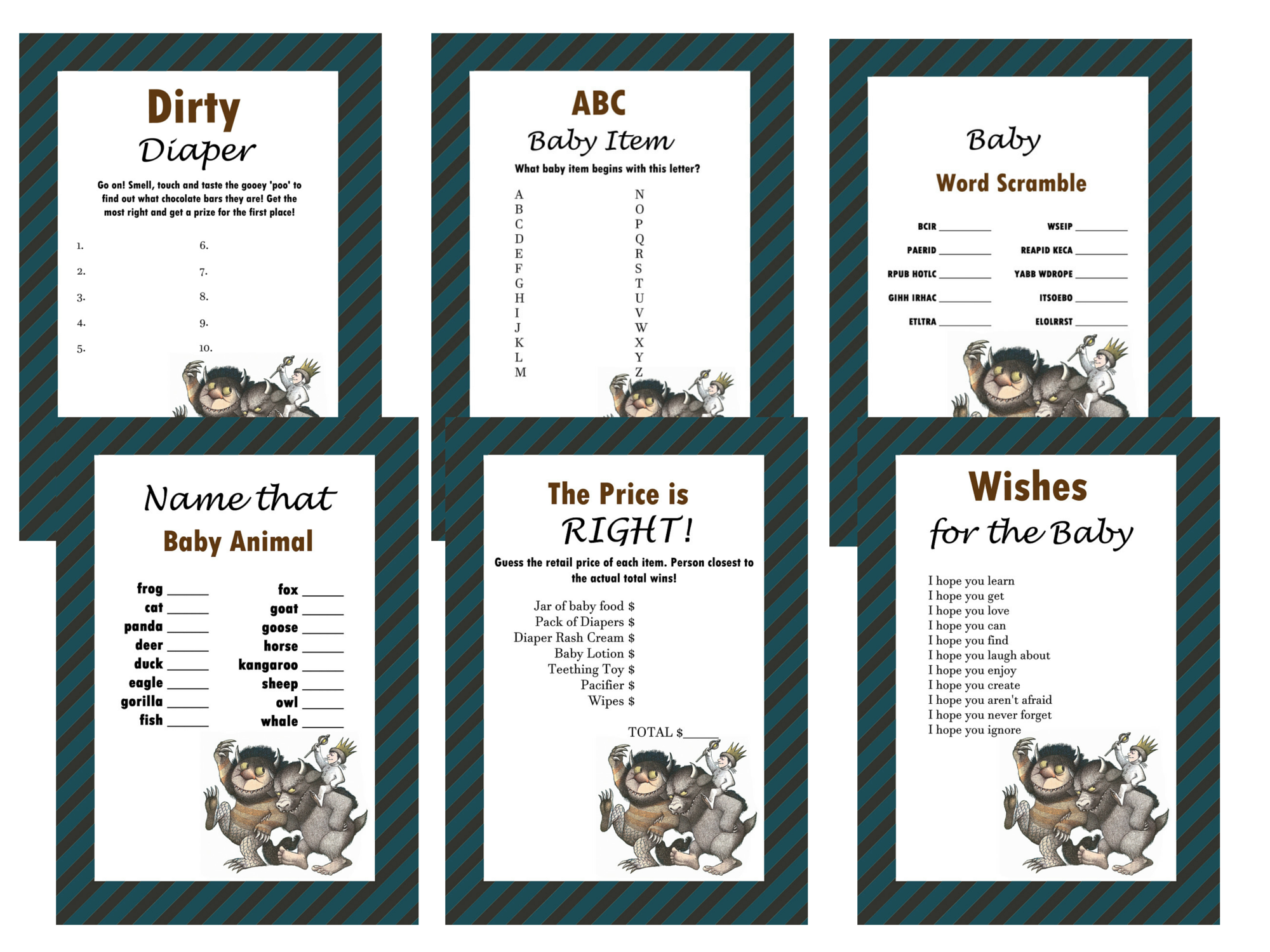 "Where the Wild Things are" Baby Shower Games Magical Printable