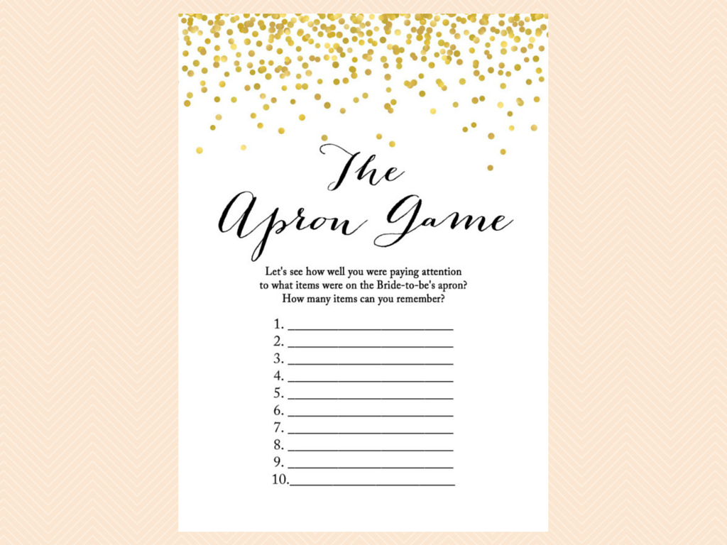 Gold Confetti Bridal Shower Game Set, Modern Bridal Shower Game