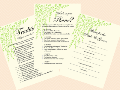 tradition, why do we do that, what's in ypur phone, Wishes for the bride and groom, Wishes for the couple Bridal Shower card, green willow tree Bridal Shower, Bachelorette, Wedding Shower BS35