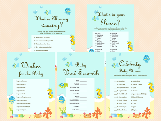 Beach, Sea, Under the Sea Baby Shower Game Printables, Beach Baby Shower Game Pack, Instant Download, Sea Animals TLC19