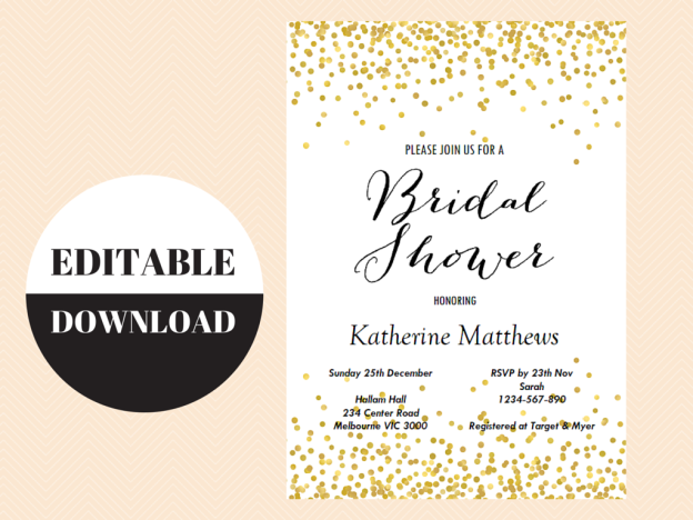Editable Bridal Shower Invitations, Gold Confetti Bridal Shower Invitations, Chic Bridal Shower, BS46