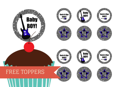 free Rock-a-Bye Baby Shower Cupcake Toppers Printable, Download, Cupcake, Rock Star Baby Shower Toppers, Birthday Toppers, 2 inch Circle Toppers