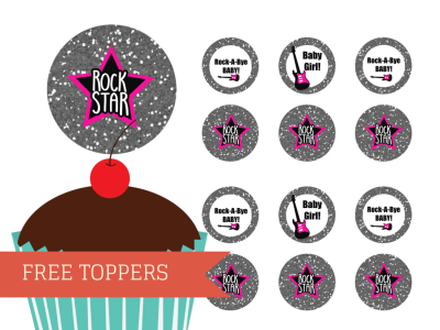 free Rock-a-Bye Baby Shower Cupcake Toppers Printable, Download, Cupcake, Rock Star Baby Shower Toppers, Birthday Toppers, 2 inch Circle Toppers