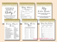 Printable Gold Glitter Baby Shower Game Pack