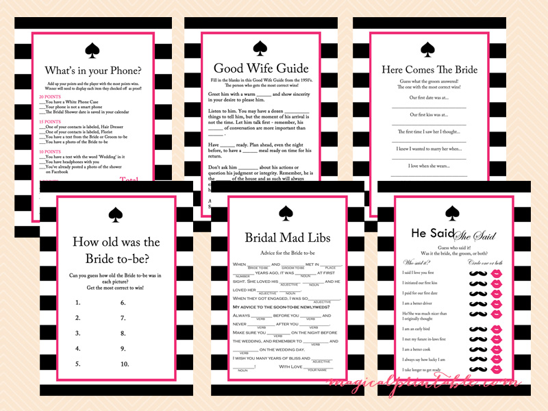 Kate Spade Inspired Bridal Shower Games - Magical Printable