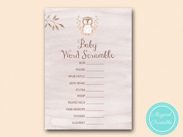 Owl Baby Shower Games - Woodland - Magical Printable