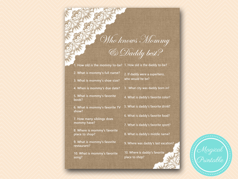 Burlap and lace baby shower game printables magical printable