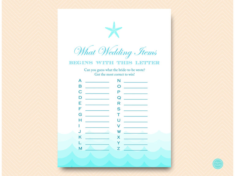 Beach Theme Bridal Shower Games - Magical Printable
