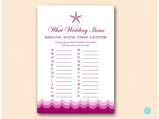 Free Plum Beach Bridal Shower Games - Magical Printable