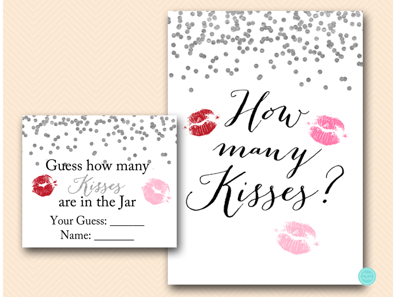 Printable Silver Confetti How Many Kisses Game - Magical Printable
