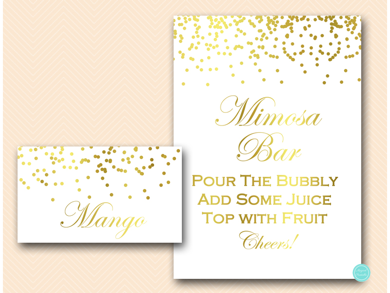 Gold Dots Mimosa Bar Sign with Fruit Labels - Magical Printable