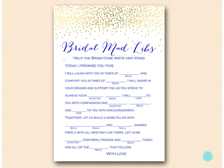 Gold Navy Blue Bridal Wedding Vow Mad Libs - Magical Printable