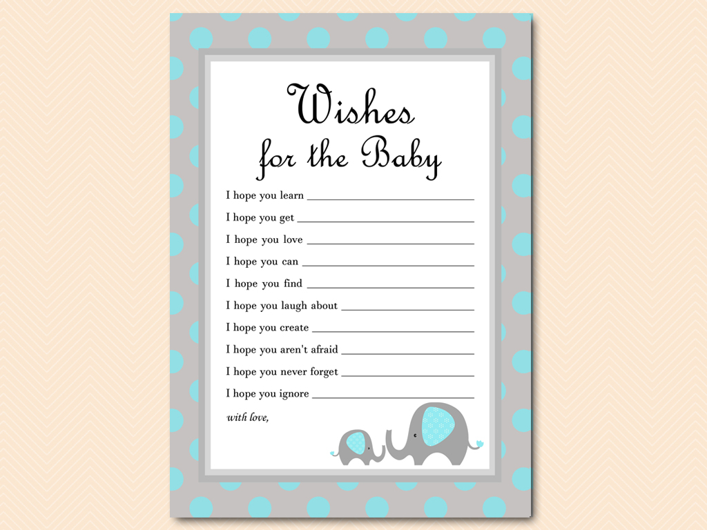 Blue Elephant Wishes for Baby Cards - Magical Printable