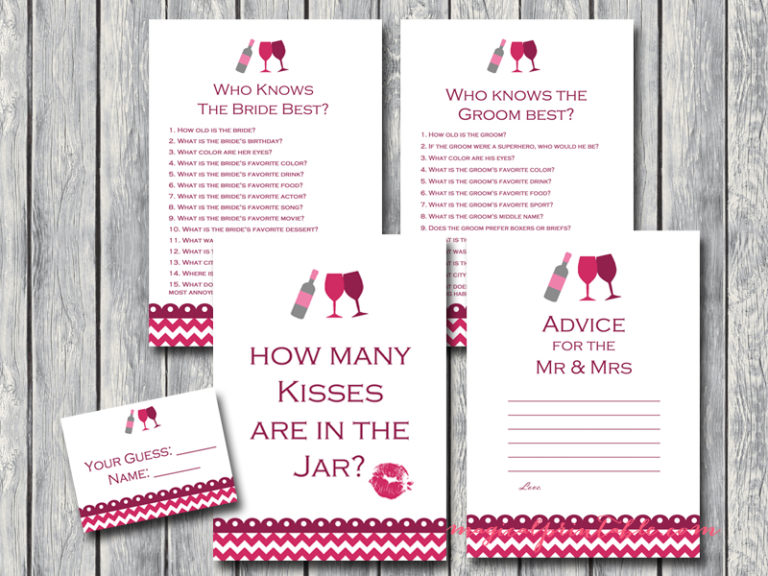 Burgundy Wine Theme Bridal Shower Game Pack Magical Printable