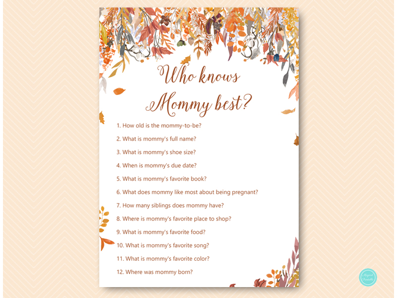 Autumn Fall Baby Shower Game Package - Magical Printable