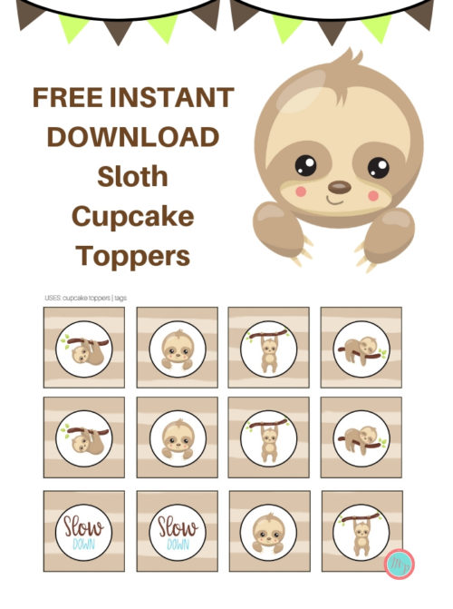 Free-Sloth-party-Cupcake-Topper-Printable