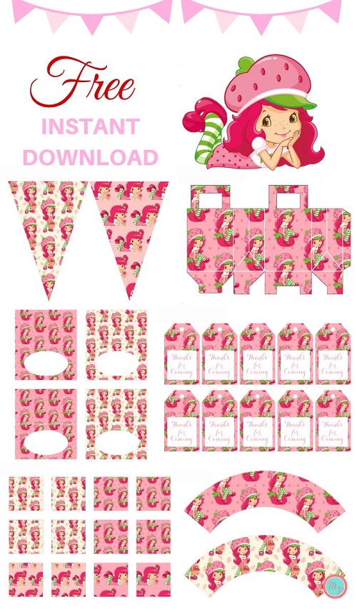 free strawberry on shortcake party printable package